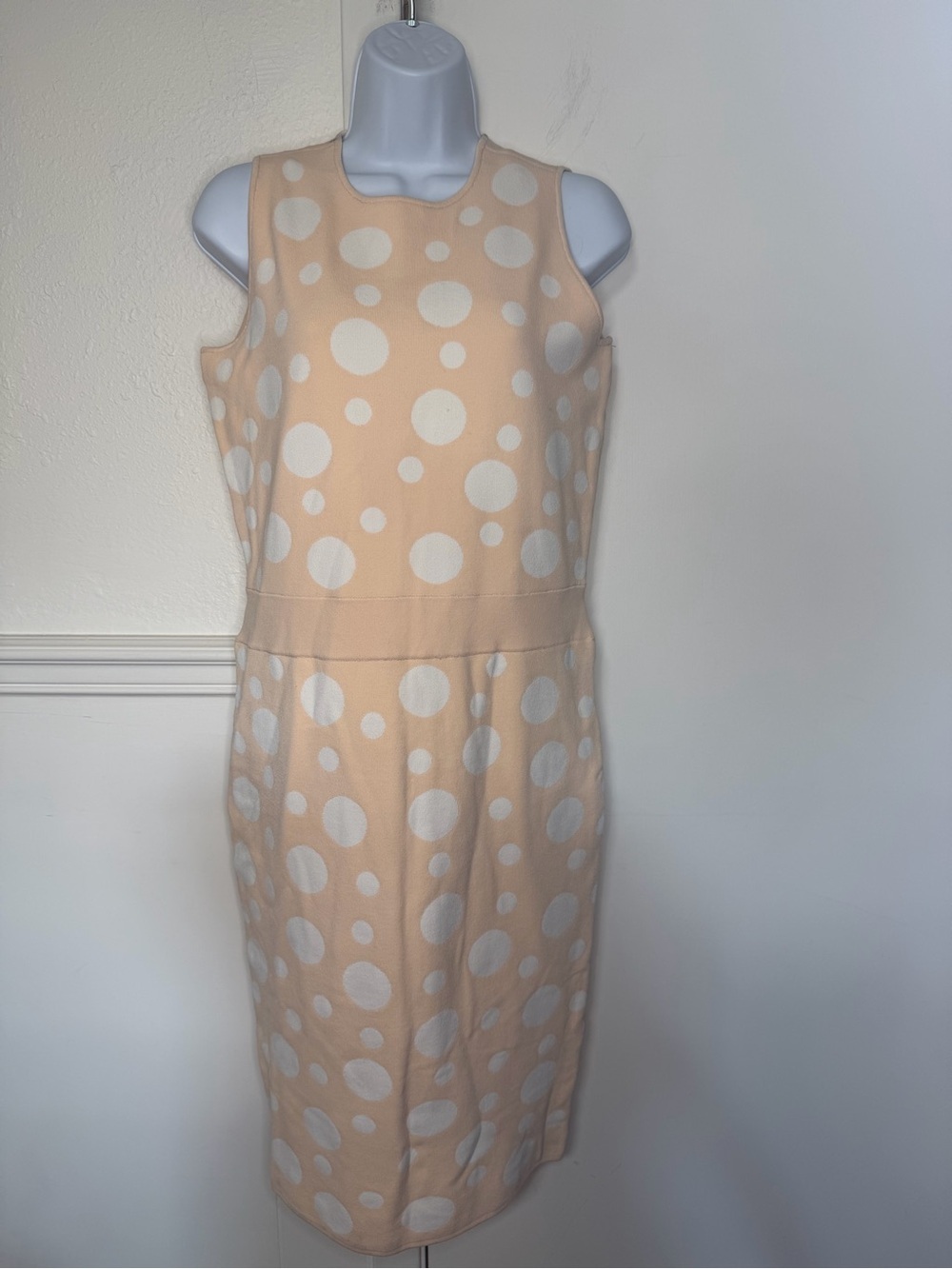 I.b.b.i Sleeveless Peach Polka-Dot Midi Dress - Classic Fit 12 new with tag